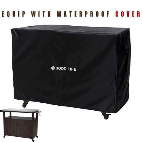 Outdoor Wood Grill Prep Table With Stainless Steel Top Waterproof Cover Dark Brown Finish Solid Wood Construction No Plastic Open Shelf For Quick Access Storage Heavy Duty Outdoor Kitchen Station