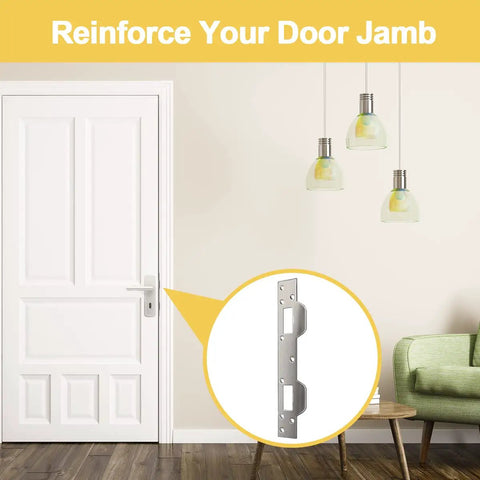 Beefed Up Heavy Duty Door Strike Plate Reinforcement For Exterior And Interior Doors With Dual Strike Holes, room view.