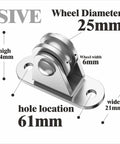 Top Shelf Heavy Duty V Groove Gate Wheels 6 Pc Replacement Kit detail showing a 25mm wheel diameter and reinforced bracket size.