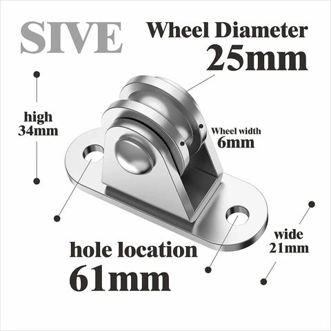 Top Shelf Heavy Duty V Groove Gate Wheels 6 Pc Replacement Kit detail showing a 25mm wheel diameter and reinforced bracket size.