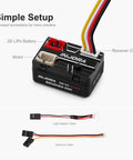 MB100 Nano Brushed ESC 15A For SCX24 SCX30 RC Crawlers, 1/24 1/30 1/32 Scale, IP67 Waterproof, Linear Throttle With Drag Brake Adjustable Via AUX, No App Support, Not For 370 Motors, compact brushed ESC with battery and receiver cables