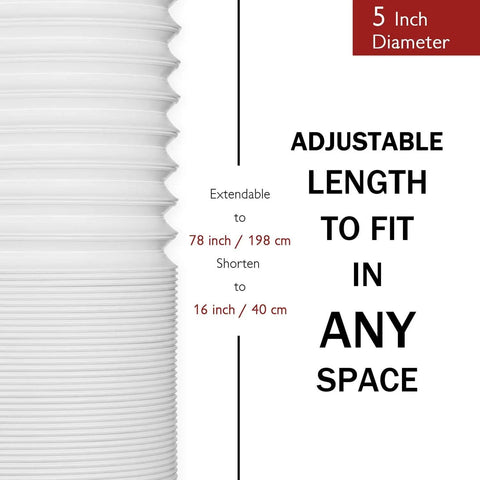 Universal 5 Inch Portable Air Conditioner Exhaust Hose, 78 Inch Long, expandable length from 16 to 78 inches, white, polypropylene