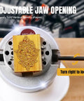Heavy Duty 3 Inch Engravers Ball Vise With Full Set Attachments showing adjustable jaw holding detailed wood piece.
