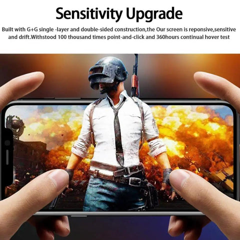 Hands holding phone with 6.5 Inch Screen Replacement Kit for iPhone 11 Pro Max with LCD Display showing a game character.