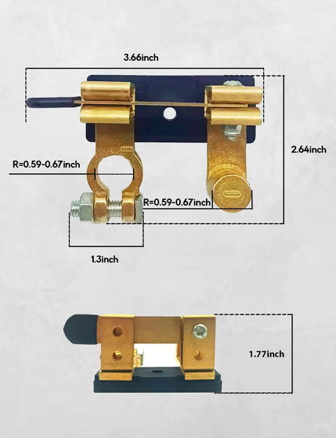 12V 24V Battery Disconnect Switch 250 Amp Knife Blade Kill Switch For Cars Boats Marine RVs Trucks ATVs Top Post Batteries Cut Off Isolator Shutoff With Negative Terminal dimensions