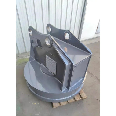 Heavy Duty Hydraulic Scrap Magnet Lifter For Excavators Built Tough As Nails And Ready To Go Hard On Every Job Site With Straight Up Performance And Zero Drama Guaranteed, gray metal construction.