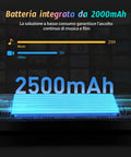 Battery diagram for Android 13 MP3 Player with Bluetooth and WiFi, indicating 2500mAh capacity for music and video playback.
