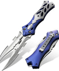 Dual Blade Pocket Knife For Everyday Carry And Camping, 8.5 Inch Folding Knife With Dual Side Open Blades, Clip And Aluminum Handle