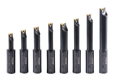 Beefy Round Shank Indexable Boring Bar 3/4 Inch With Dual TCMT Inserts in an 8-piece set for lathe machining, steel applications