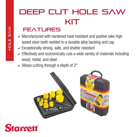 Deep Cut Hole Saw Kit Pro Grade With 11 Hole Saws And 3 Accessories For Wood Metal And Steel 2 Inch Cutting Depth display