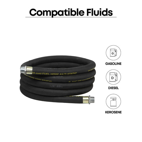 Anti Static Fuel Transfer Hose 12 Feet Long 1 Inch ID With 1 Inch NPT Male Ends Nitrile Construction for diesel, gasoline, kerosene