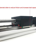 Close-up of CNC Sliding Z Axis Table Travel 100-800mm Kit With MGR12 12mm Linear Rail SFU1605 Ball Screw, slider and rail detail