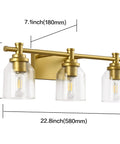 Gold Three Light Bathroom Vanity Light Fixture Over Mirror Vintage Style Wall Light With Easy Fifteen Minute Install Retro Farmhouse Vibe Gold Finish Compatible With LED Incandescent CFL And Halogen Durable Back Plate with dimensions.