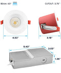 Straight Up Tough 4 Inch LED Recessed Downlights With Integrated J Box dimensions showing a downlight, housing, and junction box.