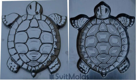 Turtle Shaped Stepping Stone Mold For DIY Concrete Garden Pathway Pavers ABS Plastic Casting Mold Makes Over Fifty Turtles Ideal For Lawn Decor And Patio Paths, front and back view.