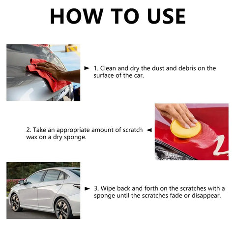 Vehicle Scratch Remover Kit 2025 Upgrade instructions with wipe sponge and polishing wax for scratch repair and shine