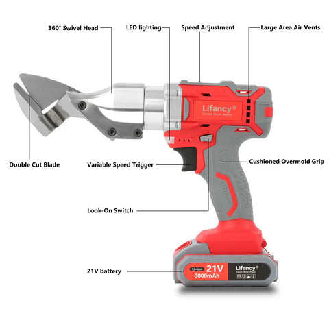 21V Cordless Metal Shears For Cutting Sheet Metal 14 Gauge 0 To 3000 SPM With Dual 3000mAh Batteries And Charger Heavy Duty