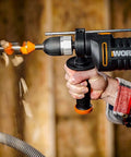 Heavy Duty 600 Watt Impact Drill Driver With 13 Mm Keyless Chuck And Variable Speed Control in action drilling wood.