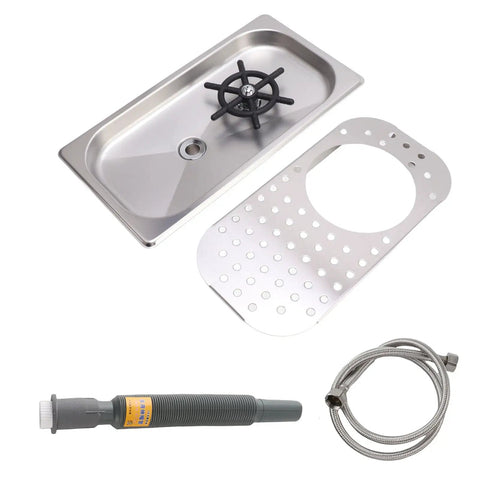 Heavy Duty 304 Stainless Steel Glass Rinser And Pitcher Washer with sprayer, drain tray, and hose for bar kitchen use.
