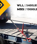 Two Pack Ratchet Chain Binder Five Sixteenths To Three Eighths Inch Heavy Duty Load Binders 5400 Lbs Working Load Limit 19000 Lbs Breaking Strength 25 Inch Hook To Hook For Truck Or Flatbed Trailer securing cargo on flatbed trailer