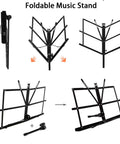 Portable Foldable Music Stand For Piano And Violin, Lightweight Metal Sheet Music Holder With Carrying Bag And Clips, Adjustable 28 To 54 Inches