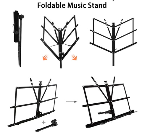 Portable Foldable Music Stand For Piano And Violin, Lightweight Metal Sheet Music Holder With Carrying Bag And Clips, Adjustable 28 To 54 Inches