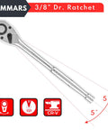 Top Shelf 3/8 Inch Drive Ratchet Wrench crafted from premium chrome vanadium steel, showing polished finish and 72-tooth ratchet.