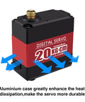 Beefy 20Kg Torque RC Servo Motor With 25T Horn, Dual Ball Bearings, Aluminum Case, Waterproof Metal Gear