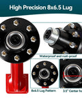Heavy Duty 2 Pack Shipping Container Wheels Kit With 8-Lug Axles And Ratchet Tie Downs, close-up of 8-lug pattern and axle system