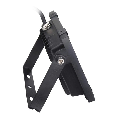 JUDYSSY 5 Pack 30W Led Floodlight Outdoor side view showing the sturdy black frame and adjustable stand for wall lighting.