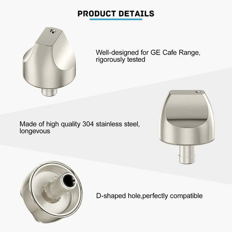 Five Pack Cooktop Burner Control Knobs For Cafe Series Gas Range CGP350SET1SS CGP350SET3SS CGP650SET3SS Replacement, stainless steel knobs