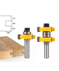 Top Tier 2Pc Tongue And Groove Router Bit Set For Pro Woodworkers To Craft Smooth Seamless Joints In Hardwood Plywood And Veneer Projects Like A Boss With Easy Setup on display with wood pieces.