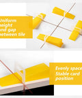 Reusable Tile Leveling Wedges Set DIY Friendly Pro Grade Tile Leveling System Kit With One Eighth One Sixteenth One Thirty Second Inch Spacers 500 Pieces Yellow For Easy Tile Install Durable Plastic Wedges Quick Align And Level Every Time visible in use on tiles.