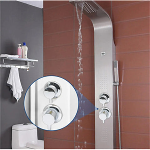 Solid Build 5 Way Brass Shower Diverter Valve With No Sweat Ceramic Cartridge For Effortless Cold And Hot Water Control And Quick Bathroom Plumbing Setup Today installed in modern shower setting with water flowing.