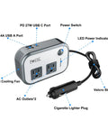 Beast Mode Compact Car Power Inverter Step Up Dc Twelve Volt To One Hundred Eleven V Using Twenty Seven Watt Pd USB C and Dual USB Ports for Tech Gadgets and Road Trips Quick Plug In Solid Voltage Booster Deal showing AC outlets, USB ports, and cigarette lighter plug.