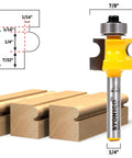 Top Shelf Bullnose Beading Router Bit With Quarter Inch Shank And Dead On Sharp Carbide Blades For Slick Furniture Edges tabletop finishing showcase with dimensions.