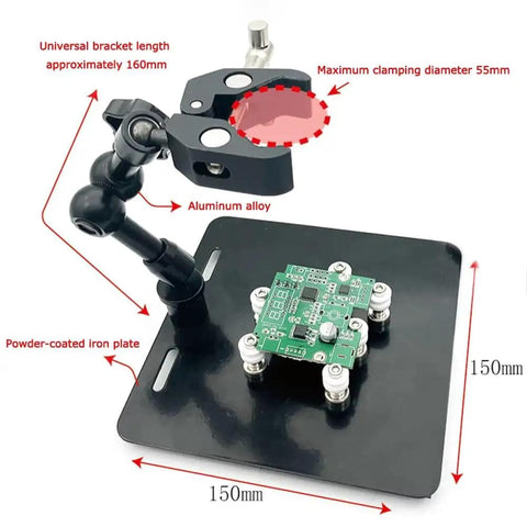 Adjustable Hot Air Gun Stand With Hands Free Holder For BGA Rework And PCB Desoldering Durable Aluminum Clamp Fits Up To 55mm showing components