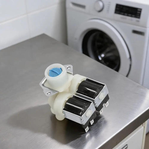 Inlet Solenoid Valve Kit for Washing Machines, 180A Dual Head Direct Replacement, Metal and Plastic Build, 8x7x6.5 cm