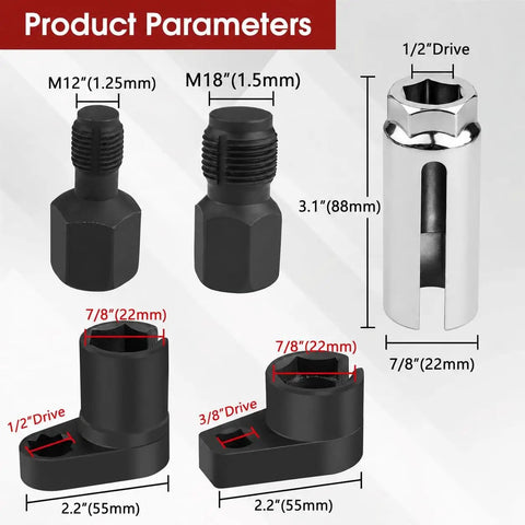 Product parameters of 5-Piece Oxygen Sensor Socket Set with 7/8 Inch 22mm O2 Socket