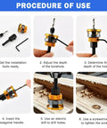 Procedure of use for Built Tough Countersink Drill Bit Set With Adjustable Depth Stop And Quick Change Hex Shank, showing adjustments and drilling steps.