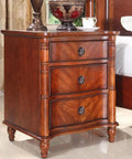 Bedroom nightstand with vintage oil rubbed bronze ring pulls for cabinets and drawers, 2 inch diameter, complimenting wood finish.