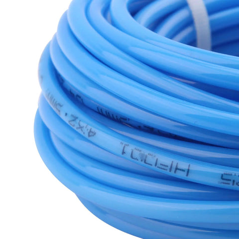Close-up of coiled Blue Polyurethane Pneumatic Hose, 10mm Outer Diameter By 6.5mm Inner Diameter, Durable Air Tubing For Compressors And Tools