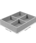 Prime Velvet Jewelry Organizer Tray With Four Grid Sections Stackable Display Holder For Watches Bracelets Rings in gray velvet.