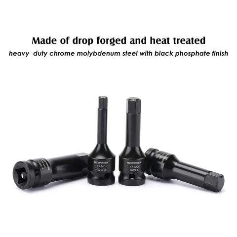 Heavy Duty Half Inch Drive Impact Hex Bit Set, 20-Piece Master Allen Socket Kit with SAE and Metric Sizes displayed in a black finish.