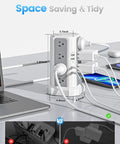 20 In 1 Surge Protector Tower With PD20W USB C Fast Charge, 16 AC Outlets And 4 USB Ports on desk with devices connected