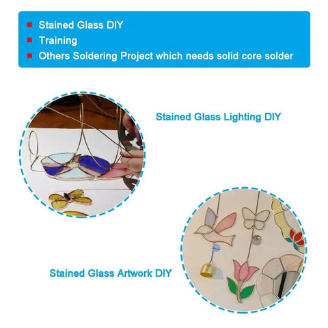 Stained glass DIY projects using lead free solder wire for stained glass craft and art soldering, solid core, 100g pack, silver tone