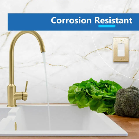 Kitchen with Decorator Switch Or Receptacle Metal Wall Plate Built Tough With Corrosion Resistant Stainless Steel And Polished Brass Finish
