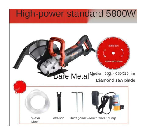 Heavy Duty 14 Inch Wall Grooving Machine Handheld Angle Grinder For Concrete Marble Slotting With Adjustable Depth And Dust Free Design For Slick Straight Cuts On Any Masonry Or Drywall Project with 5800W motor and diamond saw blade.