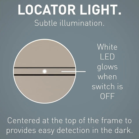 Radiant 450W Preset Decorator Rocker LED Dimmer Light Switch With LED Locator showing illuminated indicator