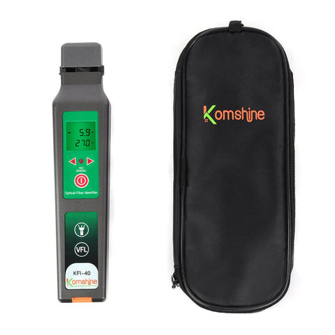 KFI-40 Fiber Optic Detector And Live Identifier with carrying case visible, suitable for various cable sizes, ideal for field technicians